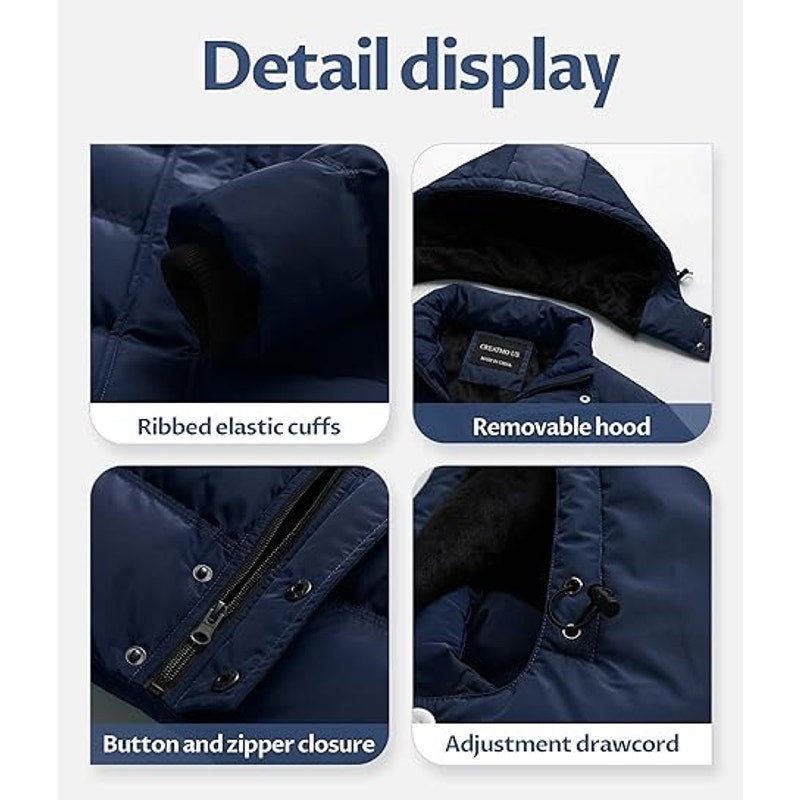 CREATMO US Men's Quilted Jacket Spring Fall Stand Collar Warm Overcoat