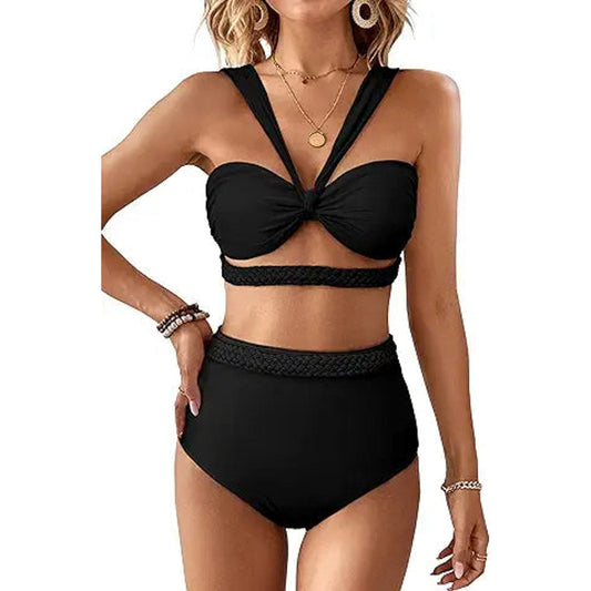 SPORLIKE SporlikeWomen High Waisted Bikini Braided Swimsuit Padded Bathing Suit(Black,Smal