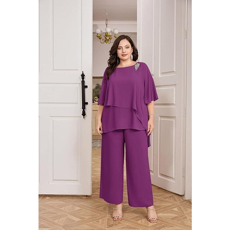 Hanna Nikole Mother of The Bride Dresses for Wedding Plus Size Pant Suit 3/4 Sleeve Formal
