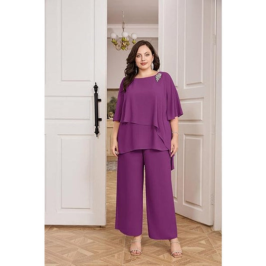 Hanna Nikole Mother of The Bride Dresses for Wedding Plus Size Pant Suit 3/4 Sleeve Formal