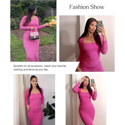 Long Sleeve Midi Dress Bodycon Party Dress Shapewear