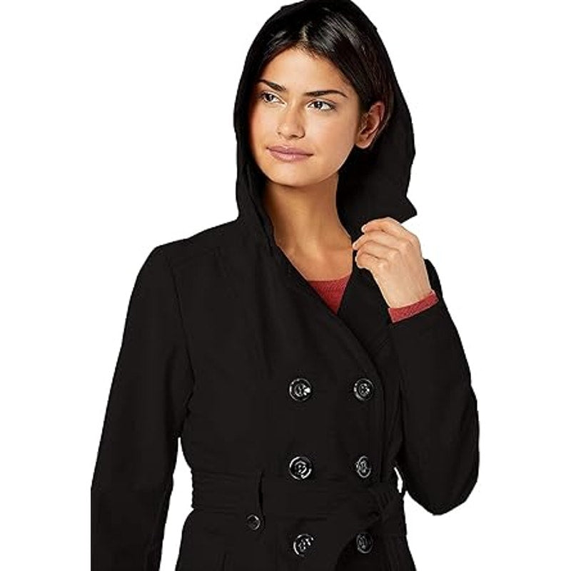 Sebby Collection Women's Soft Shell Trench Coat with Detachable Hood
