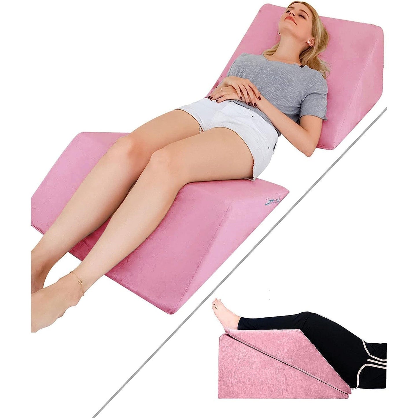 Lisenwood Foam Bed Wedge Pillow Set- Reading Pillow & Back Support Wedge Pillow for Sleeping- 2 Separated Sit Up Pillows for Bed- Angled Bed Pillow, Triangle Pillow for Back and Legs Support Navy