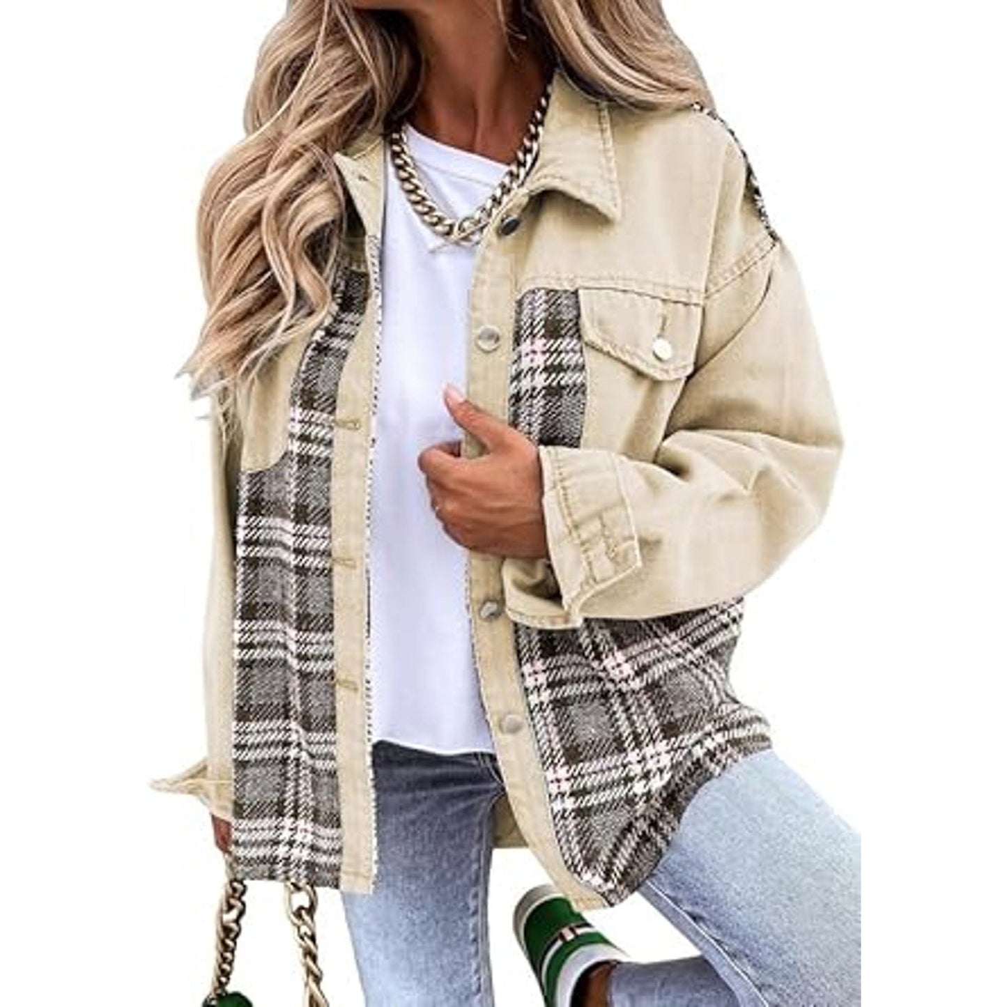 SHEWIN Jackets for Women Trendy Long Sleeve Plaid Shacket Jacket Womens Fashion Business C