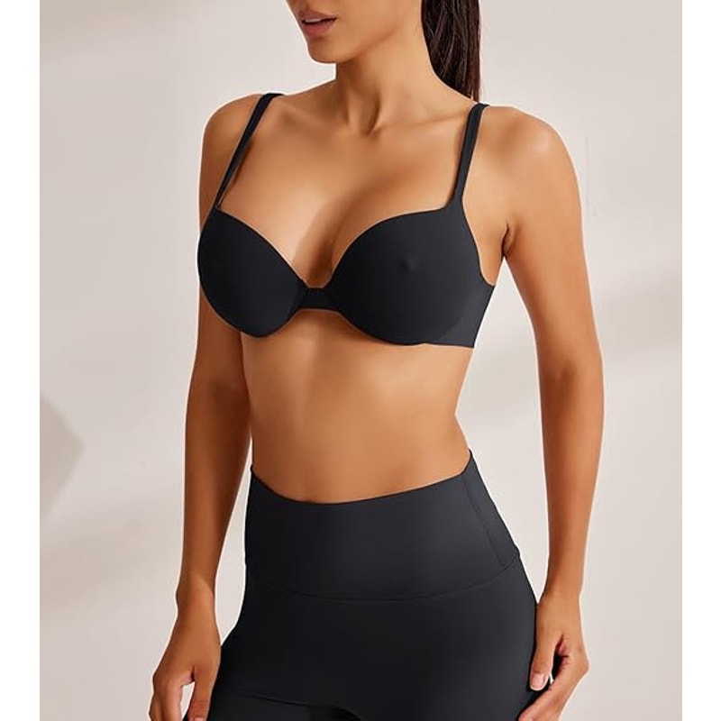 REORIA Women's Plunge Padded Nipple Push Up Bras Comfortable Smoothing Lightweight Support