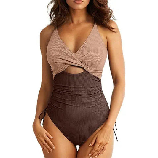 Aleumdr One Piece Swimsuit for Women Tummy Control Bathing Suits V Neck Crisscross Back Si