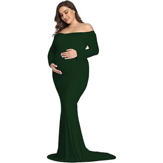 Mommy Jennie Long Sleeve Maternity Dress for Photoshoot Stretchy Pregnancy Fitted Gowns fo