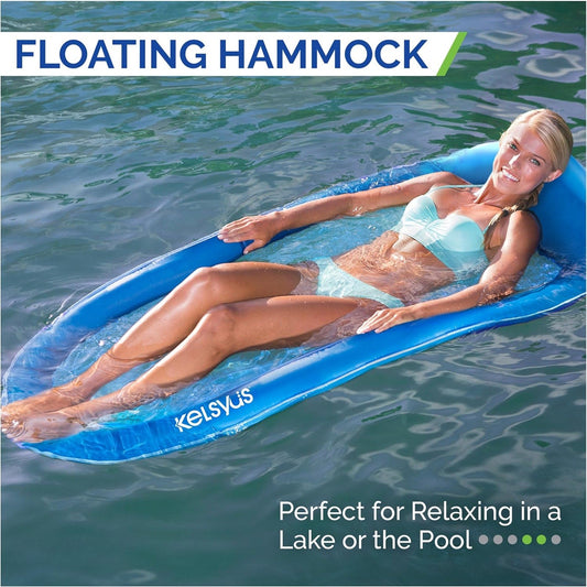 Kelsyus Premium Floating Hammock Portable Recliner Chair with Fast Inflation, Inflatable Lake & Pool Float for Adults with Headrest, Supports Up to 250 lbs