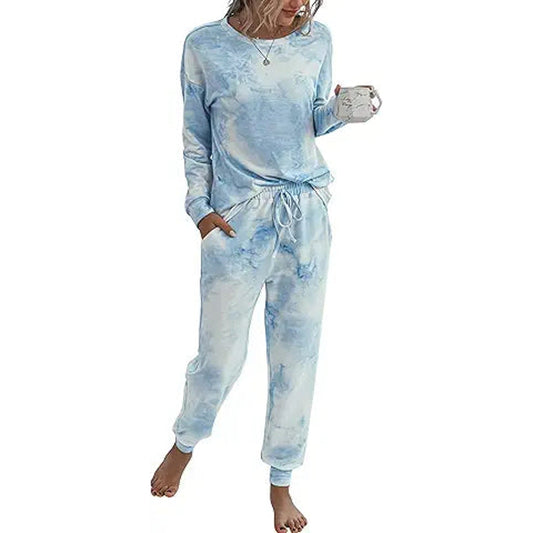 PRETTYGARDEN Women's Tie Dye Two Piece Pajamas Set Casual Long Sleeve Sweatshirt with Long