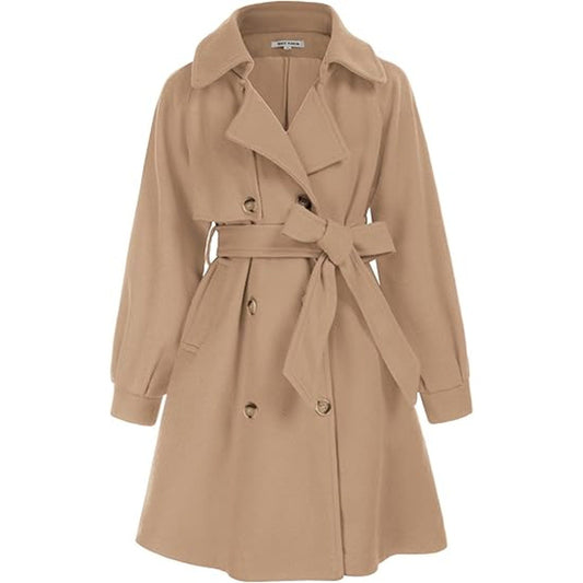 GRACE KARIN Girls Dress Coat Wool Blend Lapel Long Winter Jackets Coat with Pockets Belt K