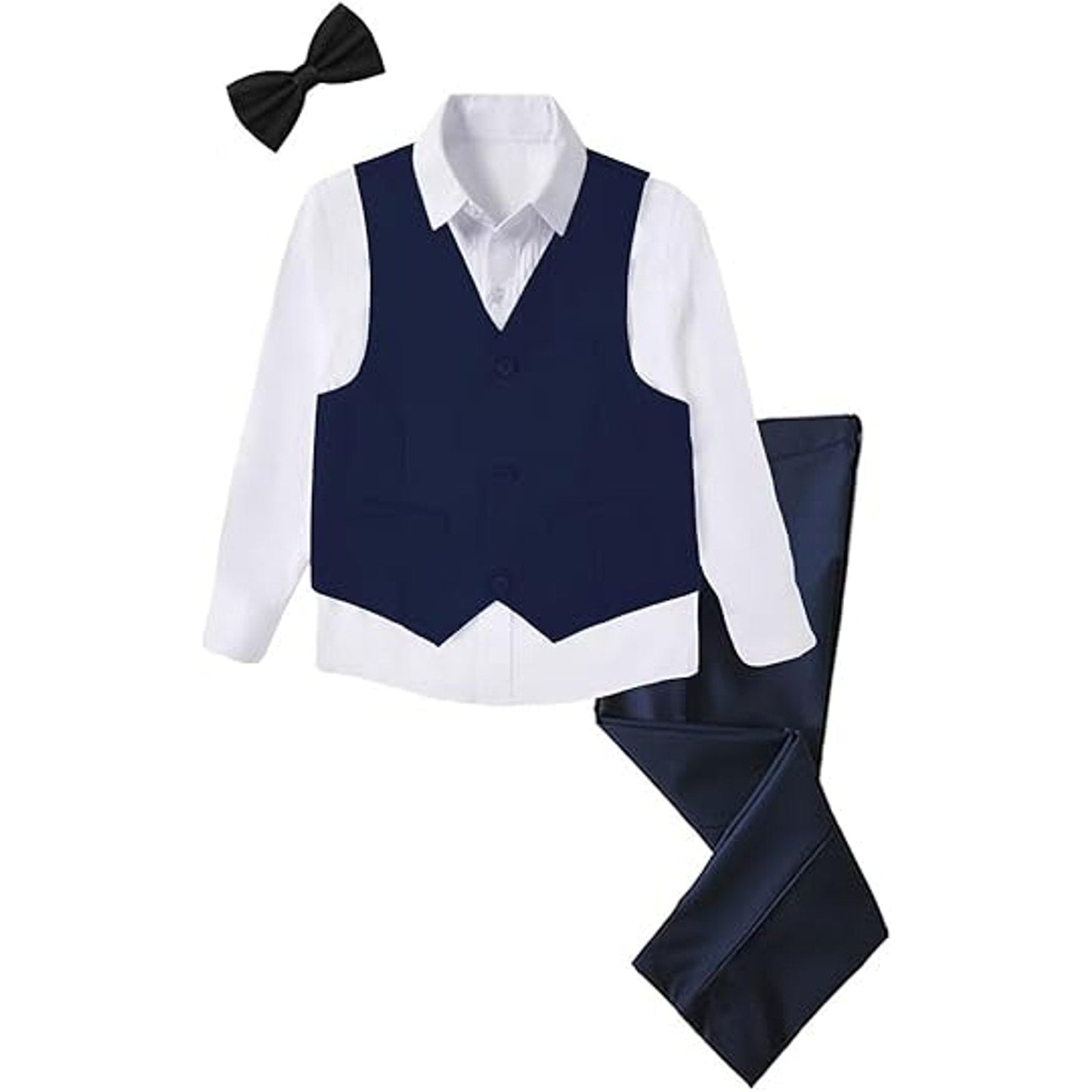 DeeFant Toddler Boy Suit, 4-Piece Formal Dresswear Suit Set with Shirt Velvet Vest Bowtie