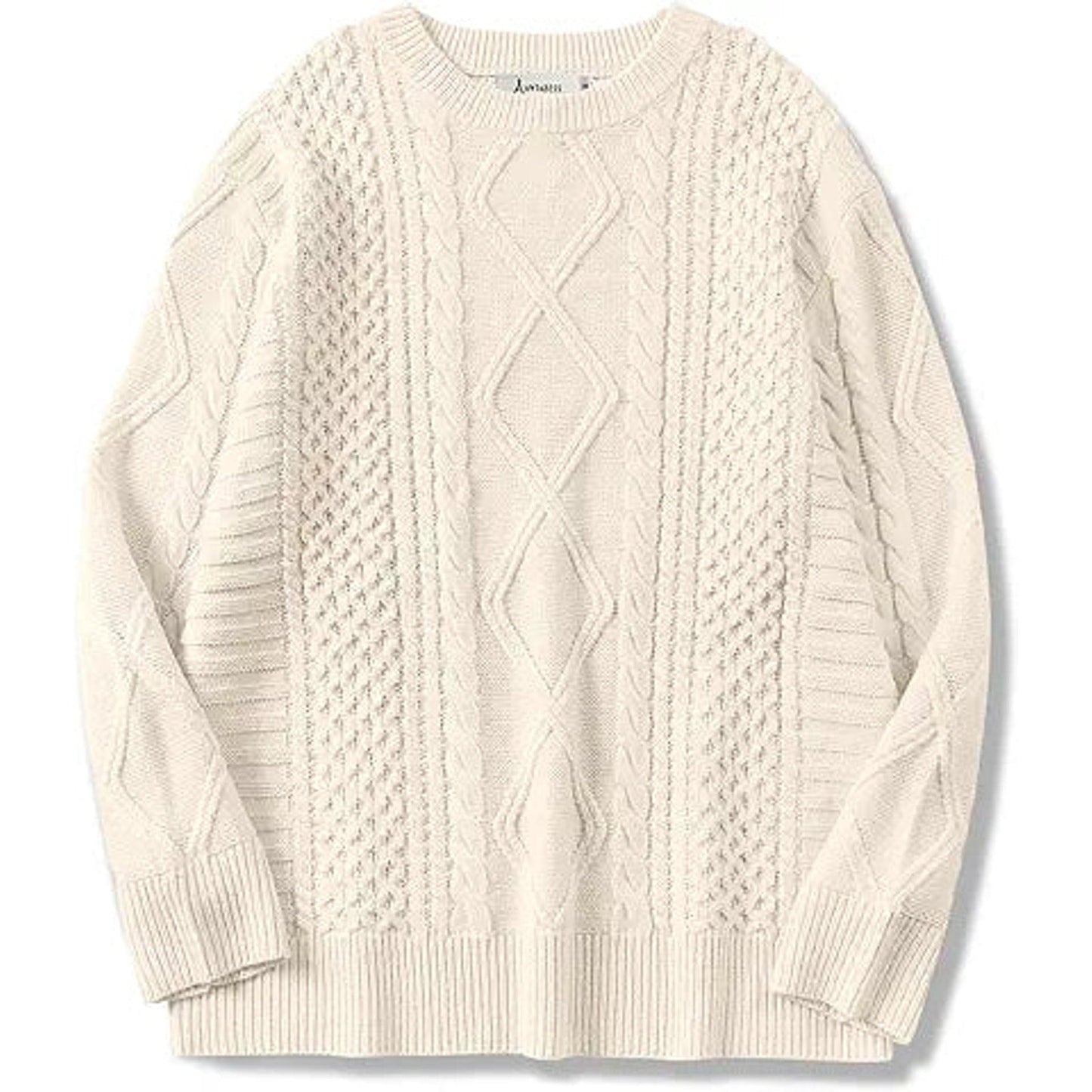 ANRABESS Sweaters for Women Oversized Crewneck Long Sleeve Casual Loose Cable Knit Pullove