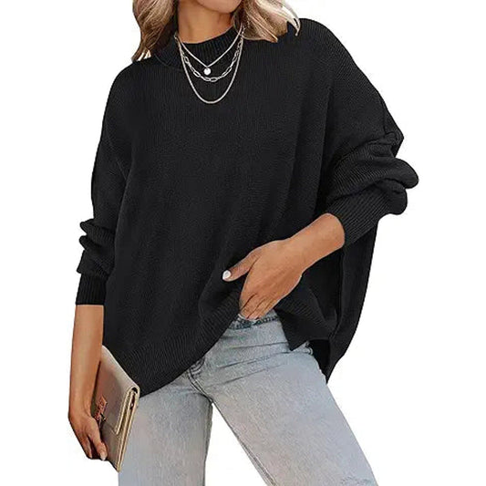 ZESICA Women's Fall Casual Long Sleeve Crew Neck Side Slit Oversized Ribbed Knit Pullover