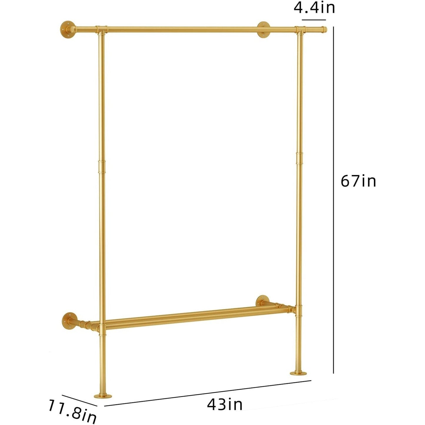FJANKUI Gold Wall Mounted industrial pipe clothes rack with Shelf, clothing rack Rod for Closet and Walk-in Closet Systems, Multi-Purpose Sturdy Hanger for Hanging Clothes