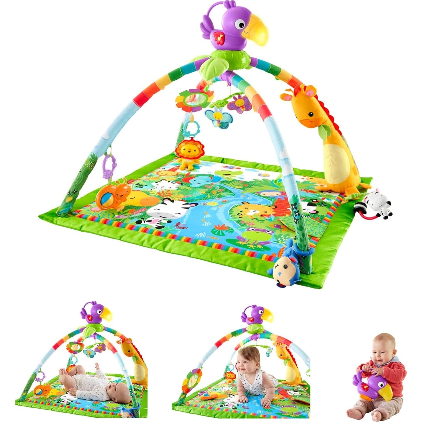 Fisher-Price Baby Playmat Rainforest Music & Lights Deluxe Gym with 10+ Toys & Activites for Newborn Tummy Time Play (Amazon Exclusive)