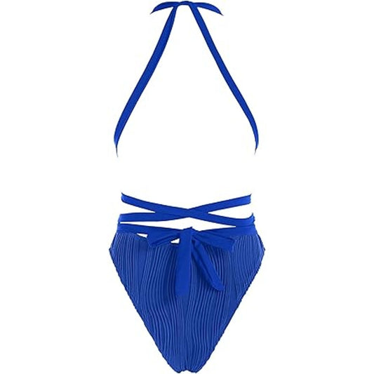 ZAFUL Women Plunging One Piece Swimsuit Backless Cross Tie High Cut Thong One-Piece Bathin