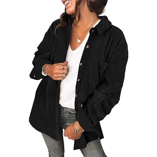 Saslax Womens Corduroy Shirt Long Sleeve Oversized Button Up V Neck Blouses Tops Loose Sha