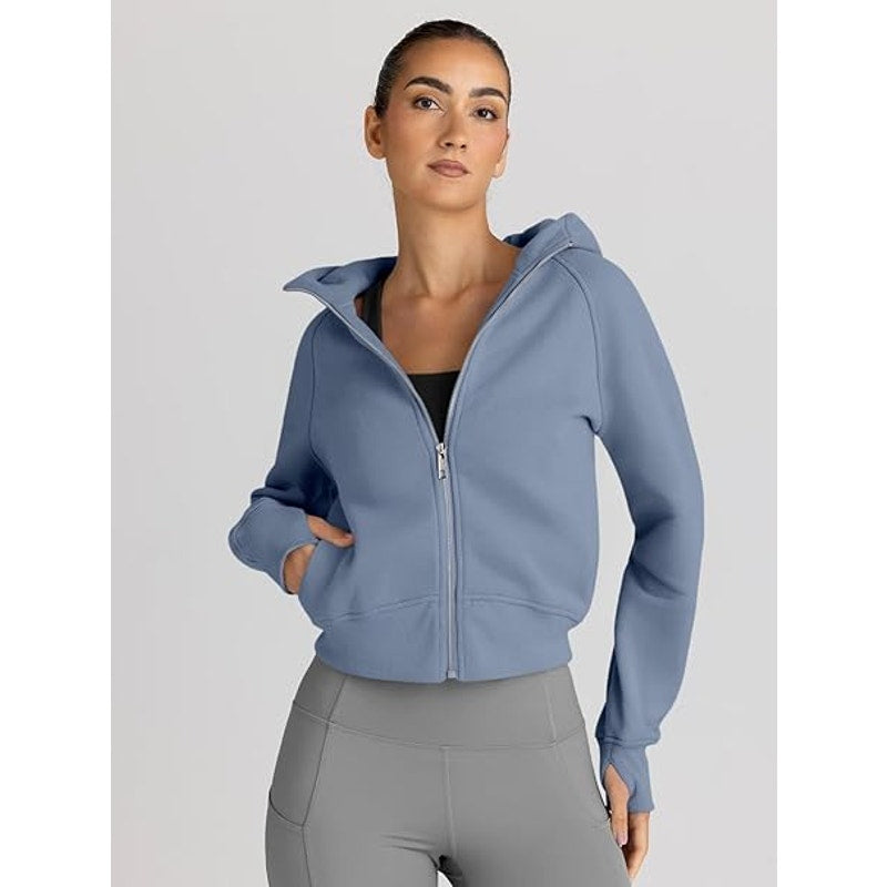 Trendy Queen Womens Zip Up Hoodies Jackets Cropped Sweatshirts Fleece Fall Outfits Casual