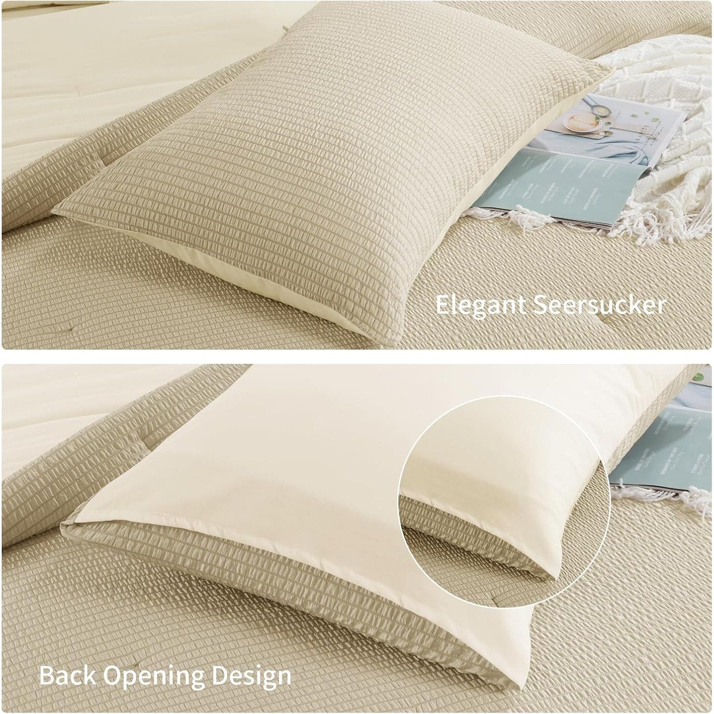 3 Piece Seersucker Oversized King Comforter Set 98x120, Breathable