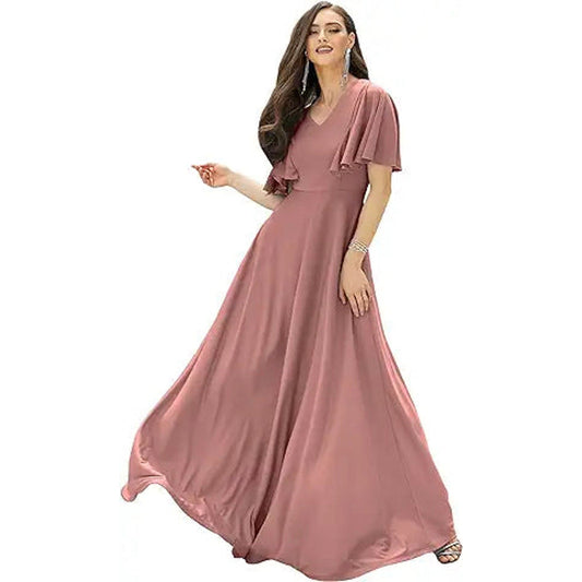 KOH KOH Womens Short Sleeve Ruffle Elegant Modest Dressy Wedding Guest Prom Bridesmaid Coc