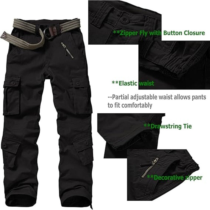 Women's Cotton Casual Military Army Cargo Combat Work Pants with 8 Pocket Black