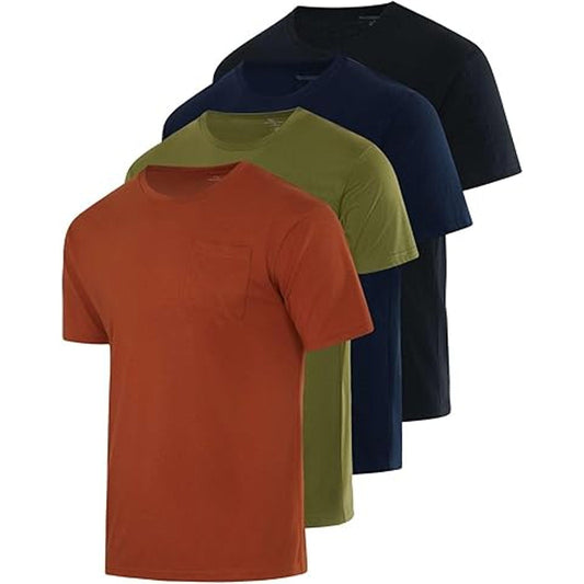 4 Pack:Mens Cotton Quick Dry Fit Shirt Short Sleeve Crew Pocket T-Shirt Tee Gym Casual Wor