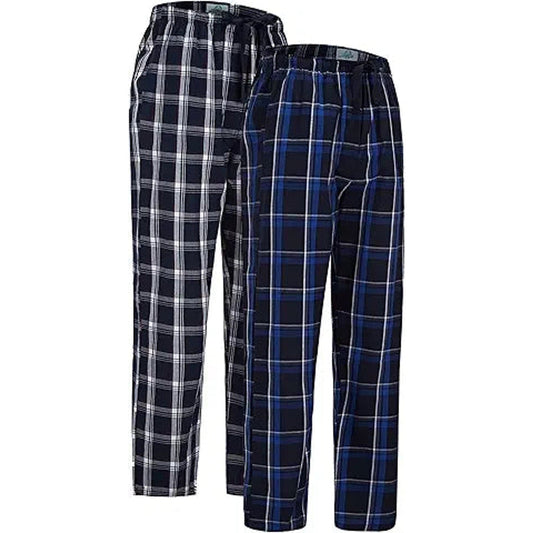 GLOBAL Men 100% Cotton Pajamas Plaid Pants Yarn-Dyed Comfy Trousers Pjs Drawstring Elastic