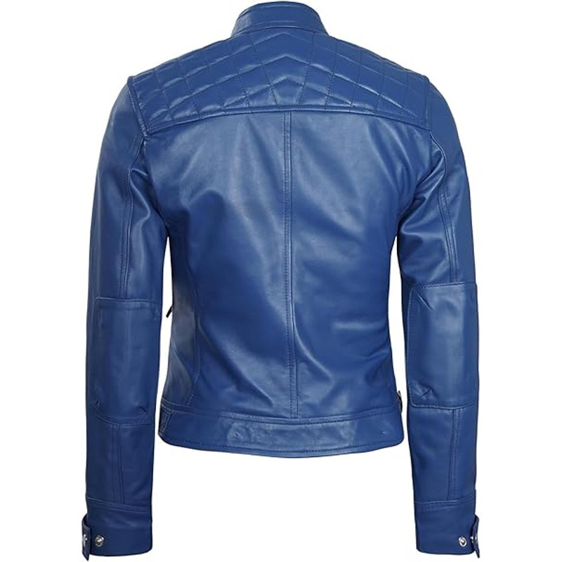 Decrum Leather Jacket Women - Motorcycle Jacket | Blue, S