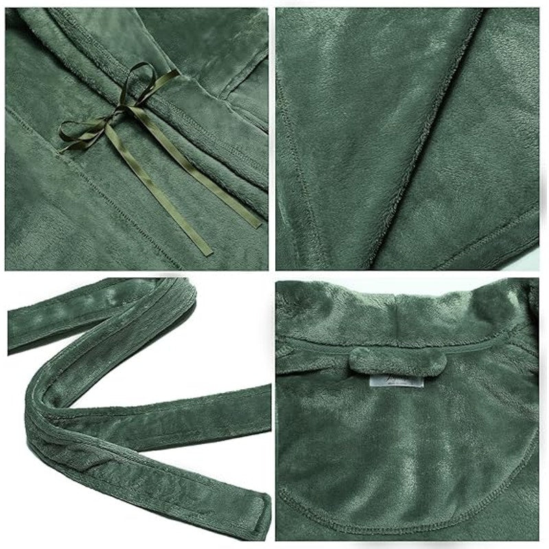 Amorbella Womens Fleece Winter Bathrobe Plush Long Robe Warm(Olive,Medium)