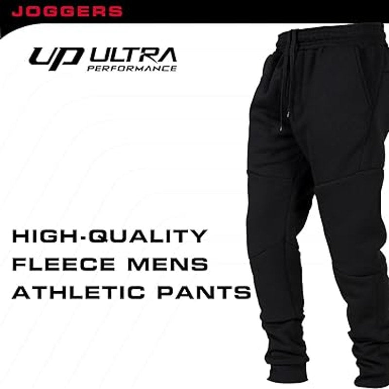 Ultra Performance 3 Pack Fleece Active Tech Joggers for Men, Mens Sweatpants with Zipper P