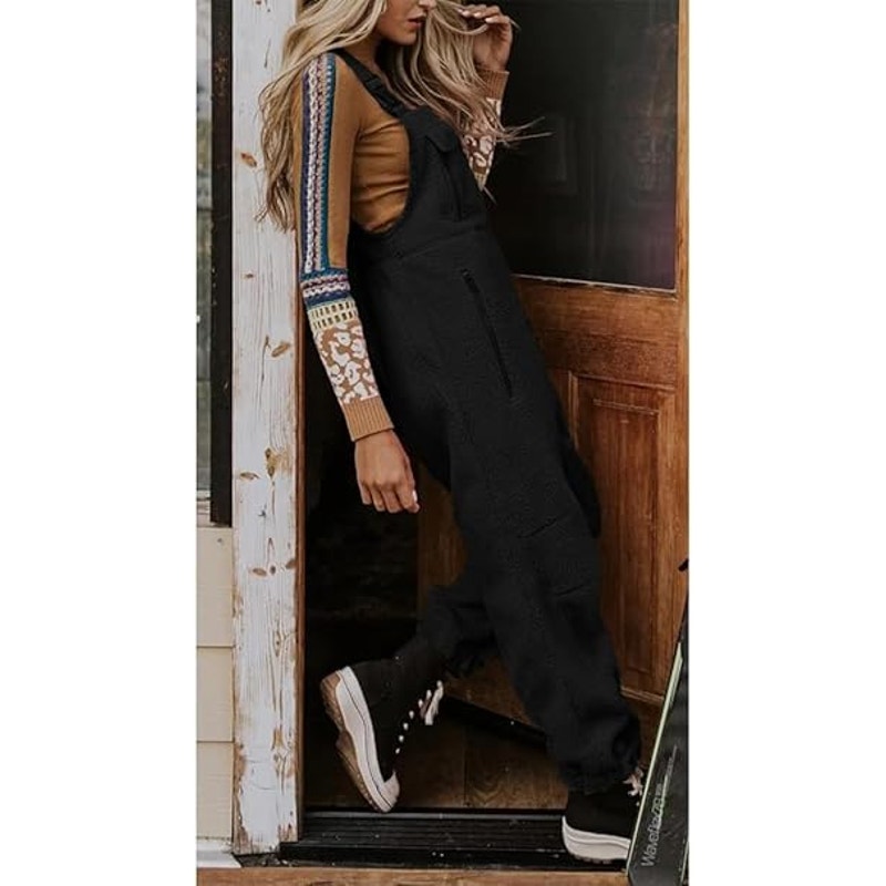 utcoco Womens Fuzzy Fleece Overall Jumpsuits Casual Loose