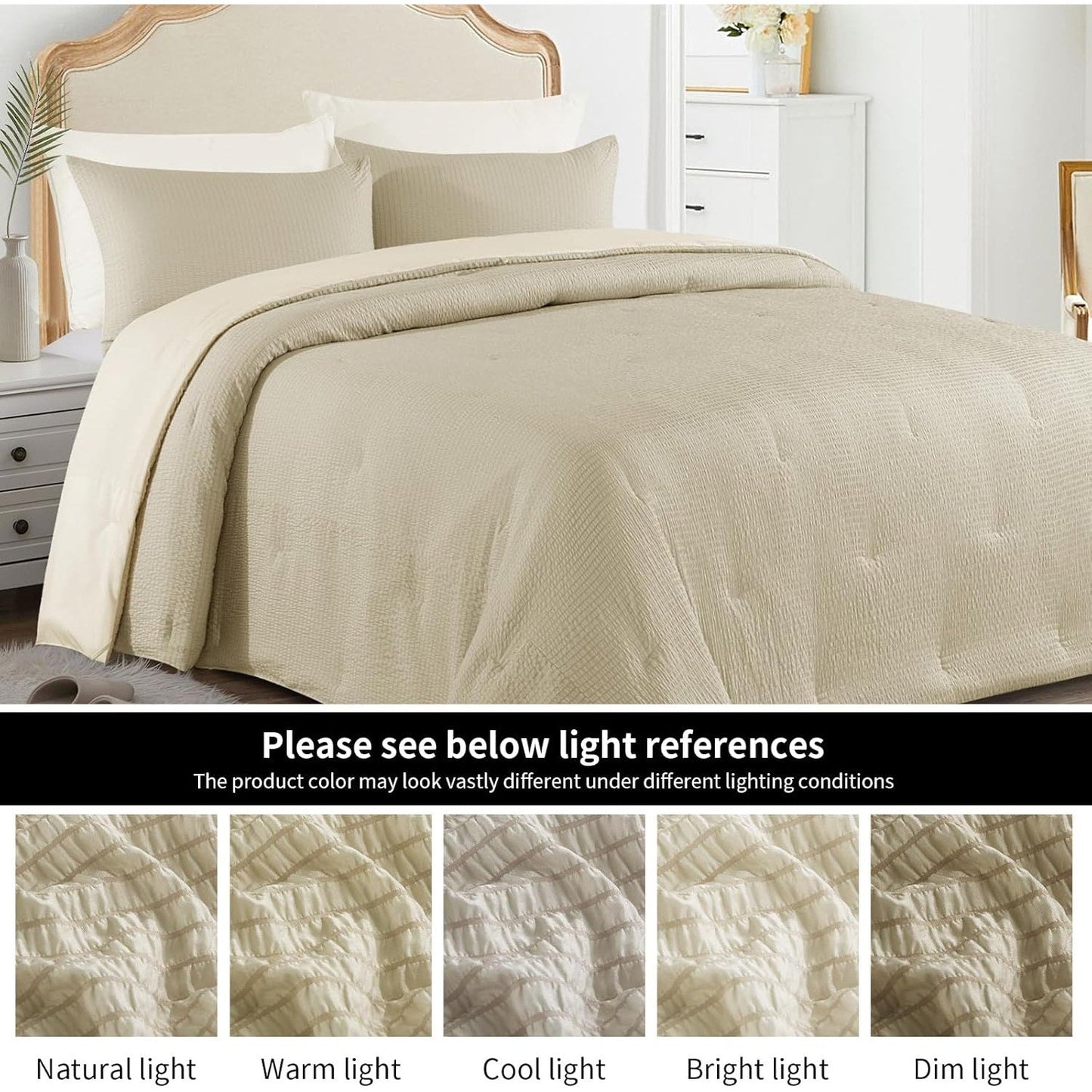 3 Piece Seersucker Oversized King Comforter Set 98x120, Breathable