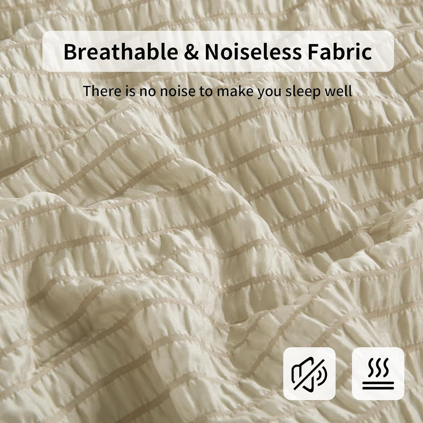 3 Piece Seersucker Oversized King Comforter Set 98x120, Breathable