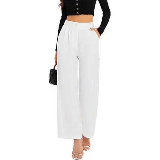 FUNYYZO Women's Wide Leg Pants High Elastic Waisted in The Back Business Work Trousers Lon