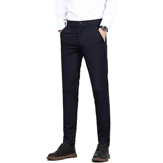 Plaid&Plain Men's Slim Fit Dress Pants Formal Pants Dress Slacks for Men 603 Navy Blue(New