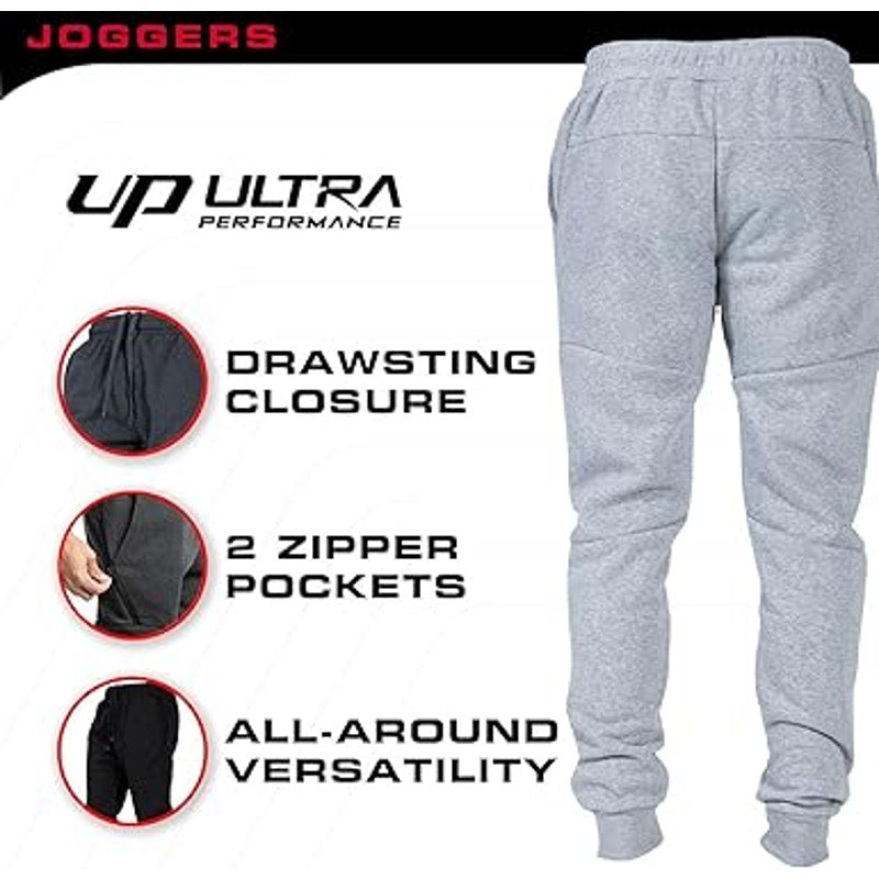 Ultra Performance 3 Pack Fleece Active Tech Joggers for Men, Mens Sweatpants with Zipper P
