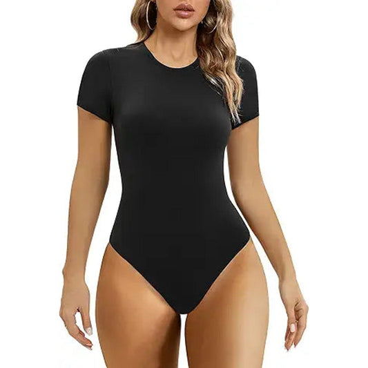 SHAPERX Women's Fit Everybody Bodysuit Soft Crew Neck T-shirt Body Suits with Thong Design