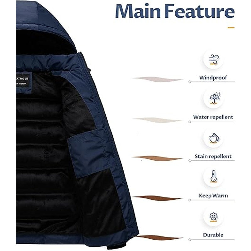 CREATMO US Men's Quilted Jacket Spring Fall Stand Collar Warm Overcoat