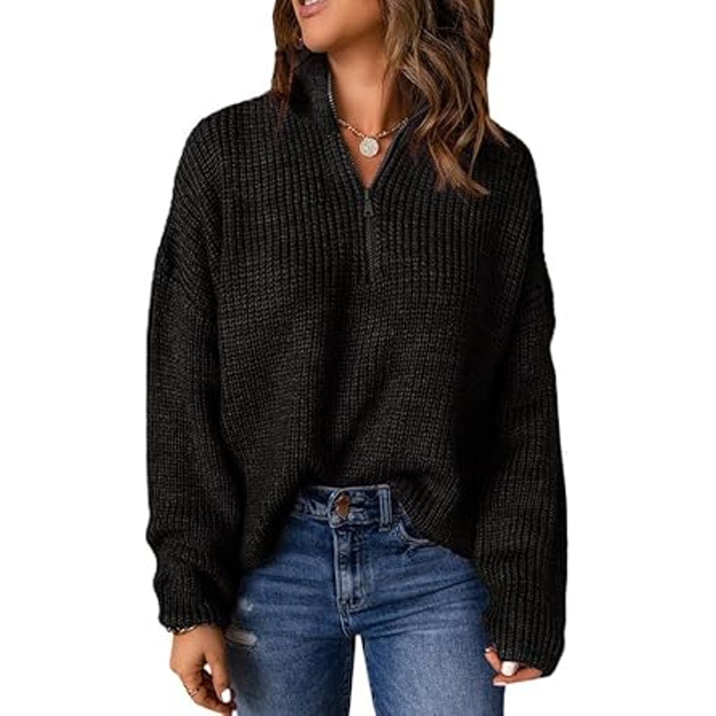 Dokotoo Black Sweaters for Women Long Sleeve Waffle Knit Tops for Women Fall Fashion 2024