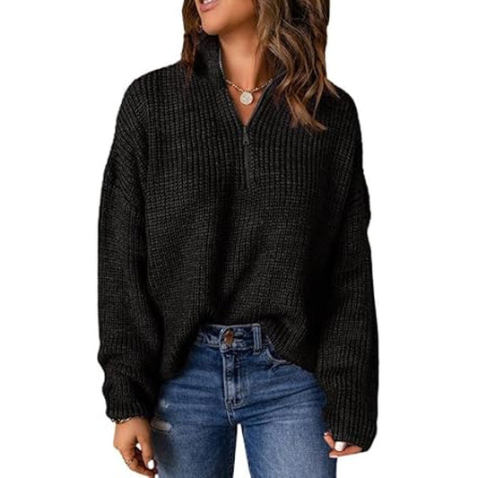 Dokotoo Black Sweaters for Women Long Sleeve Waffle Knit Tops for Women Fall Fashion 2024