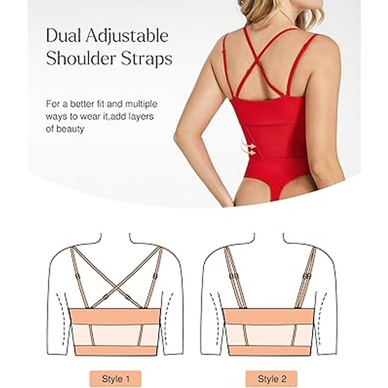 Popilush Mesh Shapewear Bodysuit Tummy Control Going Out Corset Tops Double Spaghetti Stra