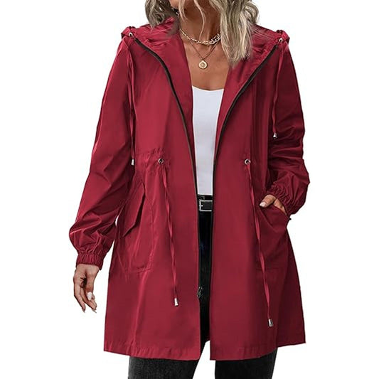 IN'VOLAND Women's Rain Jacket Plus Size Long Raincoat Lightweight Hooded Windbreaker Water