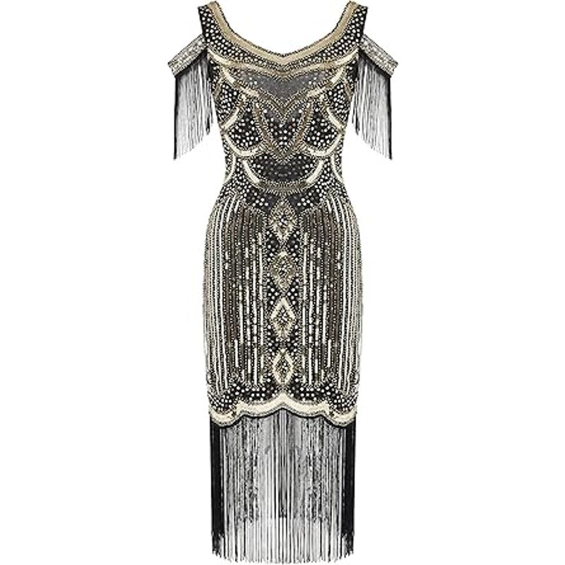 BABEYOND Womens 1920s Flapper Dress Vintage Long Fringe Dress Roaring 20s Sequins Beaded D