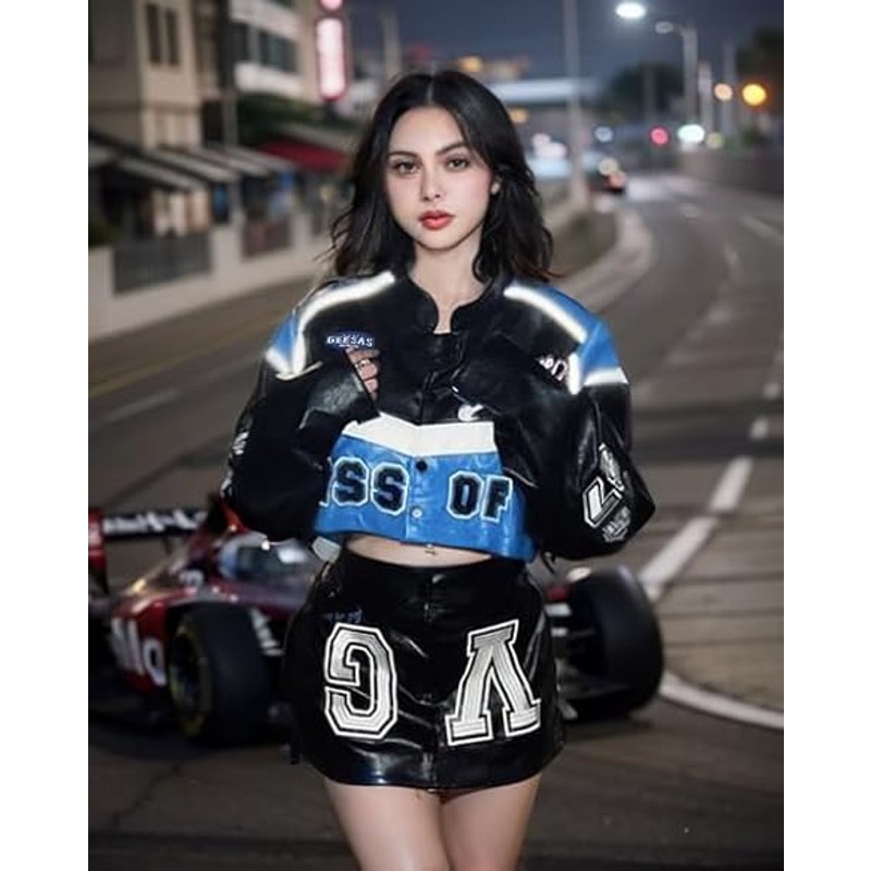 Leather Racing Varsity Jackets Oversized Vintage Letterman Racing Bomber Coat