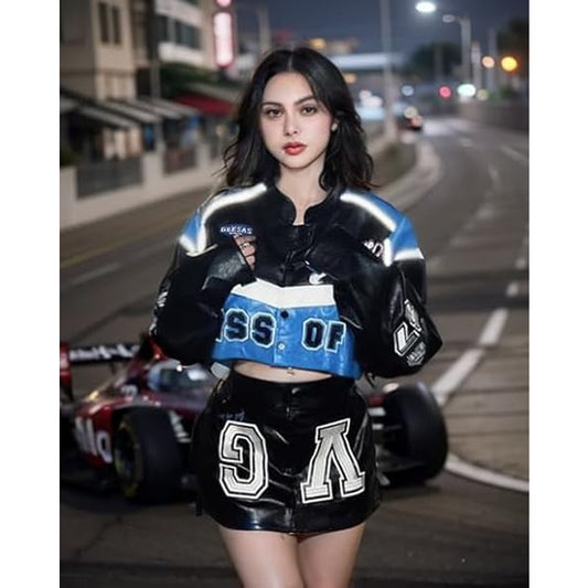 Leather Racing Varsity Jackets Oversized Vintage Letterman Racing Bomber Coat