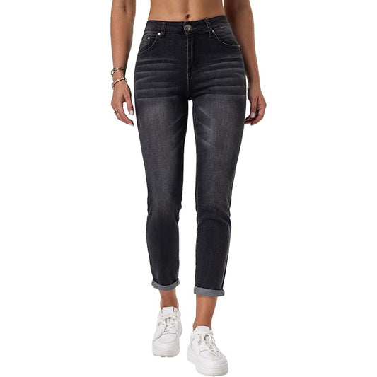 RHODANTHE Women's Ripped Boyfriend Jeans Stretch Trendy Distressed Skinny Jean Denim Pants