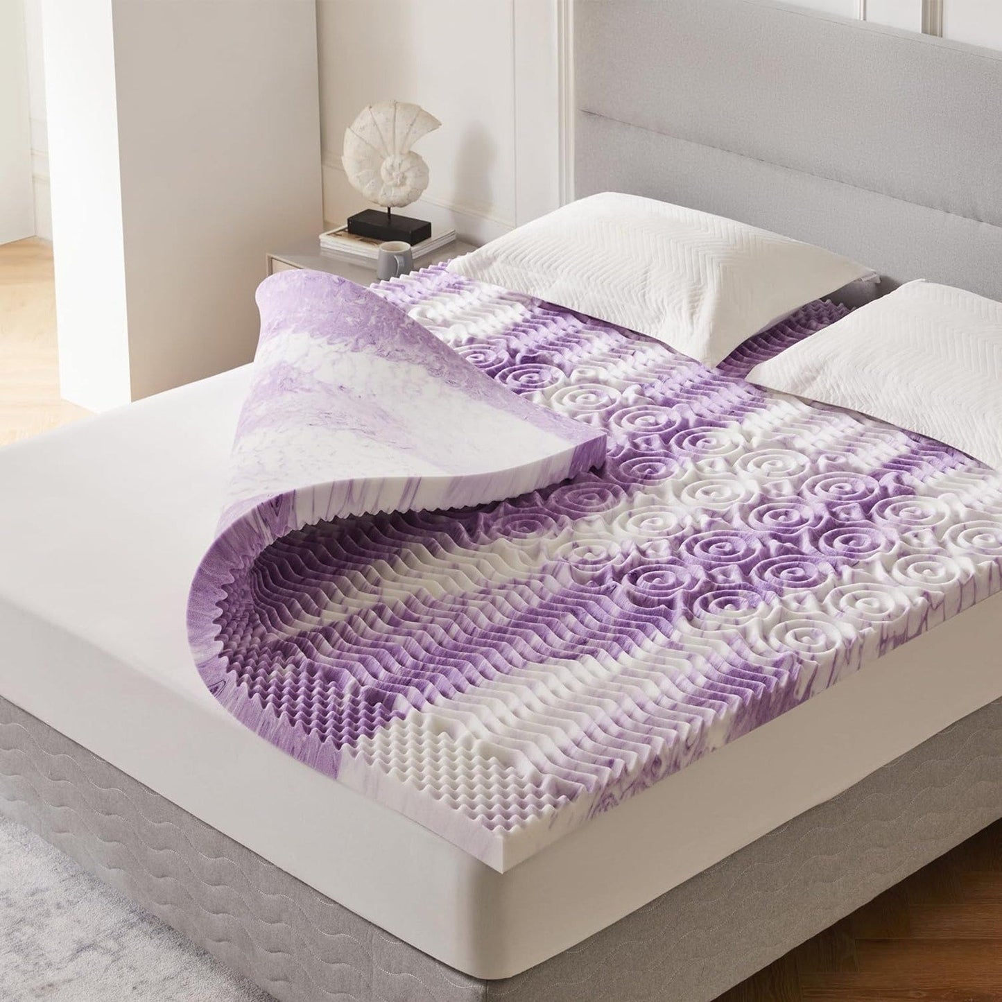 Eiayeebil 3 Inch Memory Foam Mattress Topper, 5-Zone Twin XL Mattress Pad Gel Infused Bed Foam Topper for College Dorm, Soft Bed Topper Purple, CertiPUR-US Certified, Twin XL Size