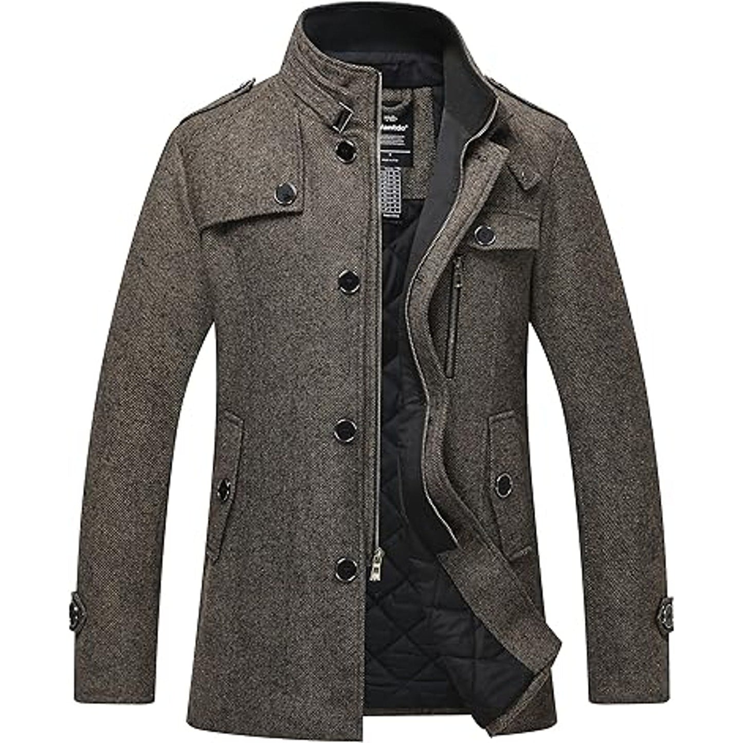 Men's Single Breasted Coat Wool Jacket Overcoat Thick Coffee
