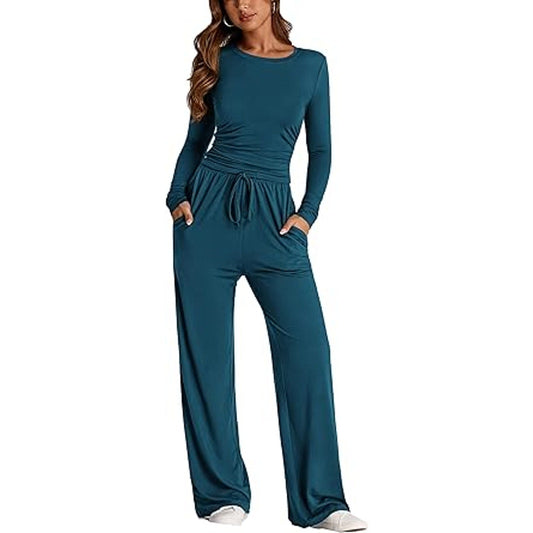 PRETTYGARDEN Women's Spring Fall Two Piece Outfits Tracksuits Long Sleeve Crop Tee Shirts