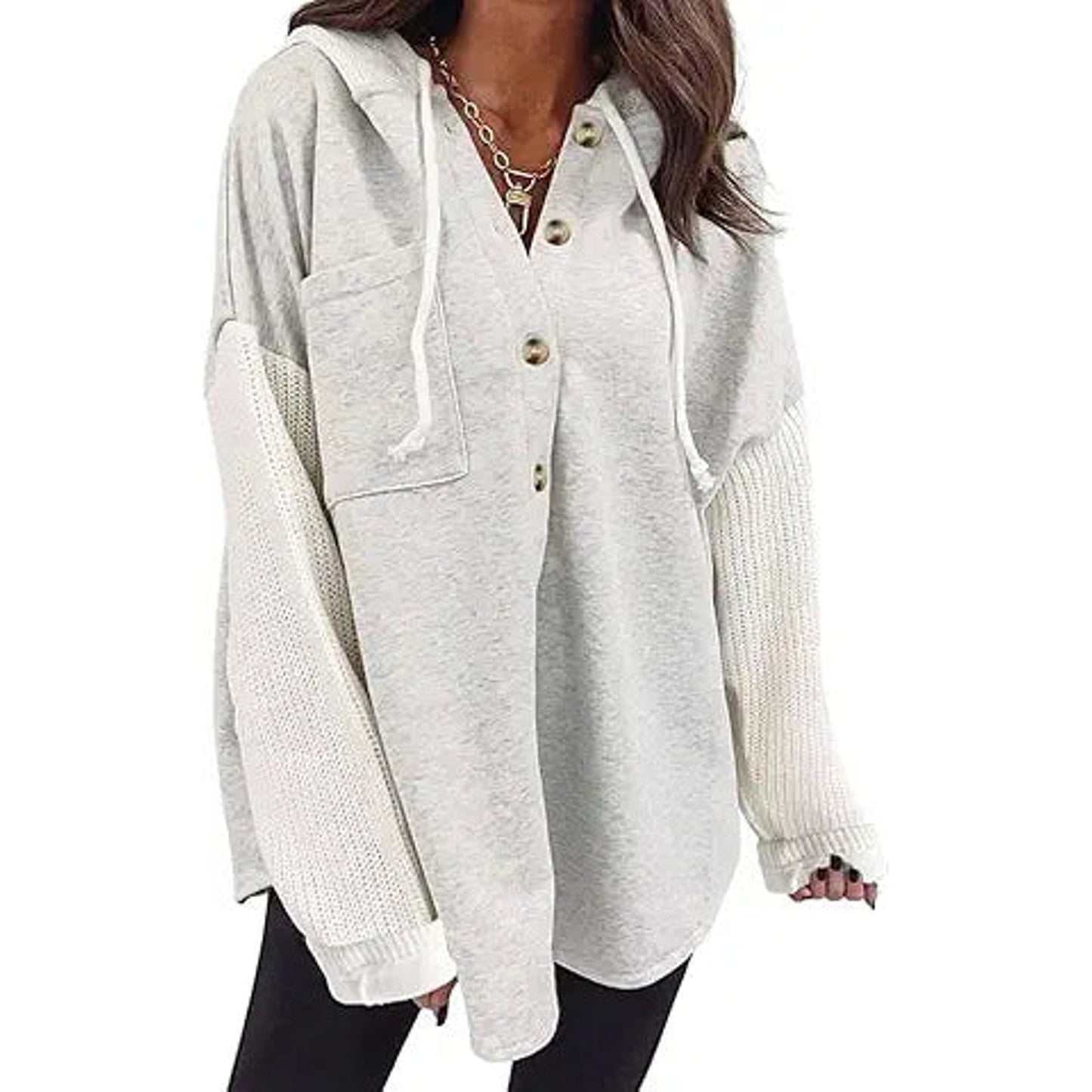 SHEWIN Women's Oversized Sweatshirts for Women Loose Fit Casual Long Sleeve Button Drawstr